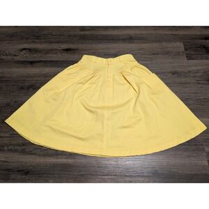 VTG Epitome Petite Yellow Cotton Midi Skirt Size 8P Pleated Pockets Button Waist
